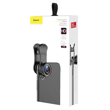 Объектив для телефона универсальный 2-в-1: Wide-Angle и Macro на прищепке Baseus Short Videos Magic Camera черный