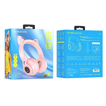 Наушники для детей беспроводные Bluetooth Borofone BO18 накладные складные розовые