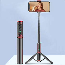 Монопод (палка для селфи) Bluetooth с кнопкой и треногой Nova Phantom 202 черно-красный