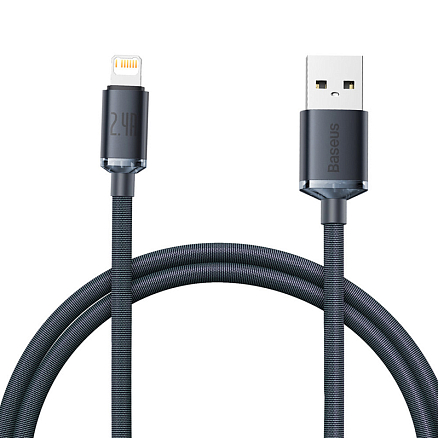 Кабель USB - Lightning для зарядки iPhone 2 м 2.4А плетеный Baseus Crystal Shine черный