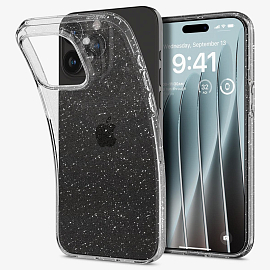 Чехол для iPhone 15 Pro гелевый с блестками Spigen Liquid Crystal Glitter прозрачный