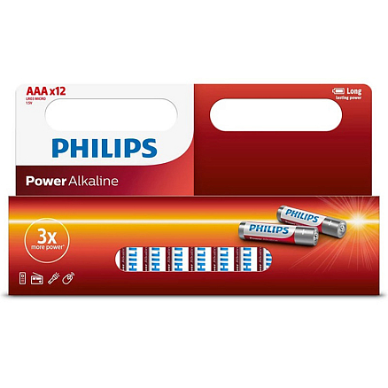 Батарейка LR03 (пальчиковая маленькая AAA) Philips Power Alkaline LR03P12B/97 упаковка 12 шт.