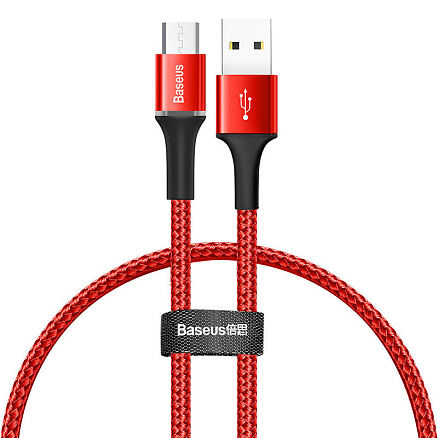 Кабель MicroUSB - USB 2.0 для зарядки 0,25 м 3А плетеный Baseus Halo (быстрая зарядка QC 3.0) красный