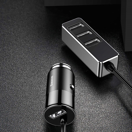 Зарядное устройство автомобильное с четырьмя USB входами 5.5А и кабелем 1,5 м Baseus Enjoy Together черное
