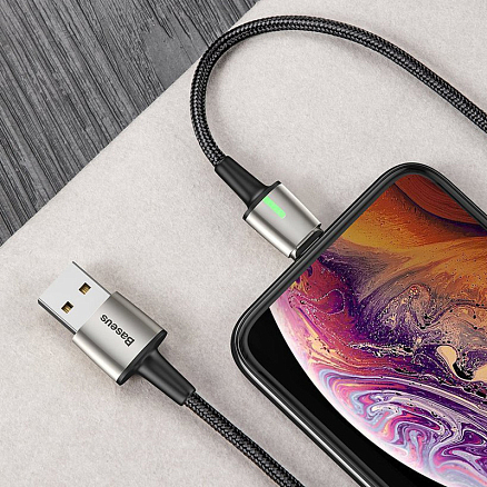 Кабель USB - MicroUSB, Lightning, Type-C 2 м 2А со сменными штекерами магнитный плетеный Baseus Zinc черный