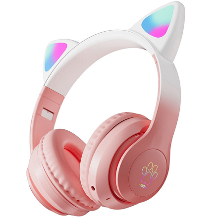 Наушники беспроводные Miru Cat EP-W10 полноразмерные с ушками и подсветкой розовые + портативная колонка Defender Enjoy S600 10W