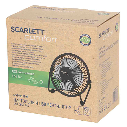 Вентилятор портативный настольный USB Scarlett SC-DF111S95 черный
