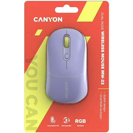 Мышь беспроводная оптическая Canyon MW-22 с подсветкой 4 кнопки 1600 dpi сиреневая