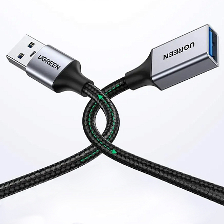 Кабель-удлинитель USB 3.0 - USB 3.0 (папа - мама) длина 1 м плетеный Ugreen US115 черный