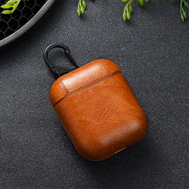 Чехол для наушников AirPods кожаный Nova Luxury светло-коричневый