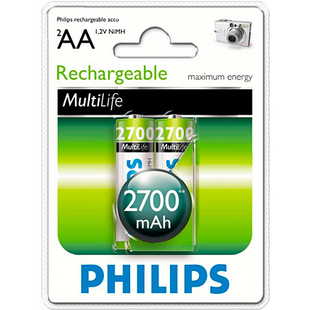 Аккумуляторы AA (пальчиковые большие) Ni-Mh 2700мАч Philips MultiLife комплект 2 шт.