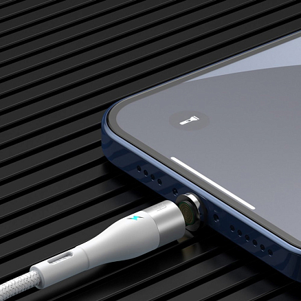 Кабель USB - Lightning для зарядки iPhone 1 м 2.4А магнитный плетеный Baseus Zinc белый