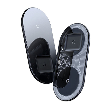 Беспроводная зарядка 2-в-1 для телефона и AirPods Baseus Simple (быстрая зарядка) черная