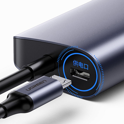 USB 3.0 HUB (разветвитель) на 3 порта + Gigabit Ethernet Ugreen CM252 с питанием MicroUSB серый