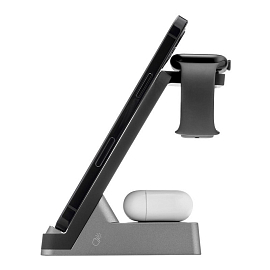Беспроводная зарядка 3-в-1 для телефона, Apple Watch и наушников 30W Rocket Stand черная