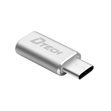 Переходник Type-C - MicroUSB (папа - мама) компактный Dtech T0002 серебристый