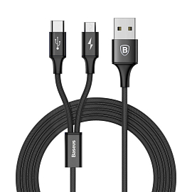 Кабель USB - MicroUSB, Type-C 1,2 м 3A плетеный Baseus Rapid черный