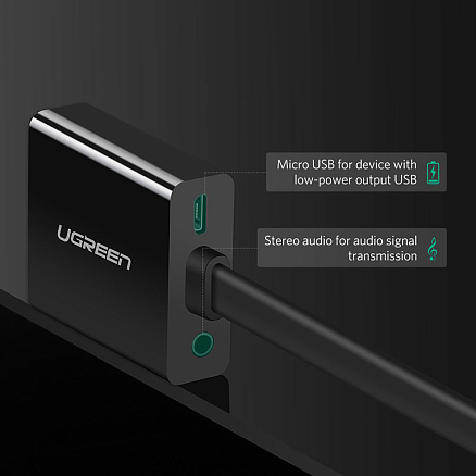 Переходник (преобразователь) HDMI - VGA, 3,5 мм длина 17 см Ugreen MM103 с питанием MicroUSB черный