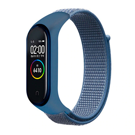 Сменный браслет для Xiaomi Mi Smart Band 5, 6 текстильный Nova Nylon Loop синий