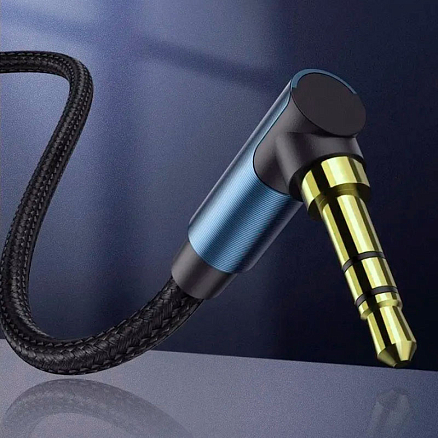 Кабель 3,5 мм - 3,5 мм угловой (стандартный аудио разъем) Aux 1 метр плетеный Ugreen AV112 черный