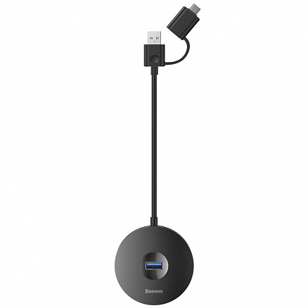 USB 3.0 + Type-C HUB (разветвитель) на 1 порт USB 3.0 и 3 порта USB 2.0 12 см Baseus Round Box с питанием MicroUSB черный