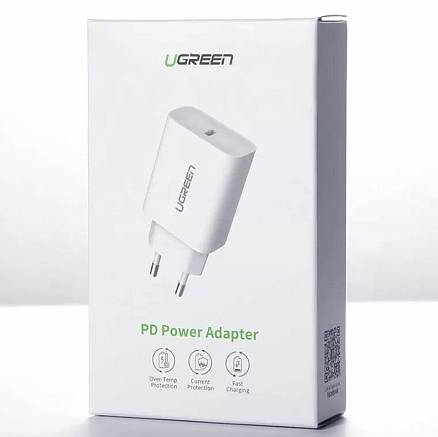 Зарядное устройство сетевое Type-C 20W Ugreen CD137 (быстрая зарядка PD 3.0, QC 3.0) белое