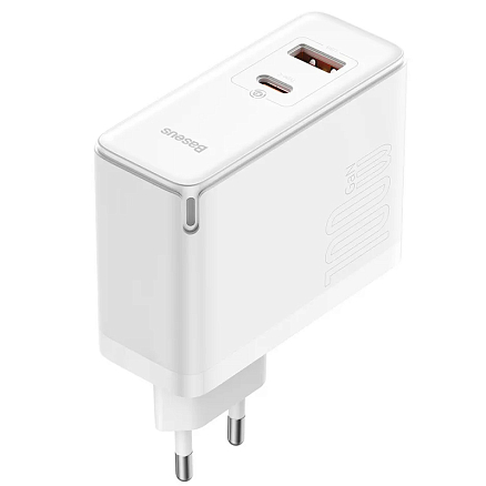 Зарядное устройство сетевое с USB и Type-C входами 100W Baseus GaN5 Pro (быстрая зарядка QC, PD) белое