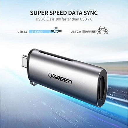 Картридер Type-C для SD, MicroSD Ugreen CM184 серебристый