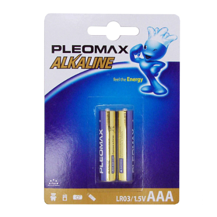 Батарейка LR03 Alkaline (пальчиковая маленькая AAA) Pleomax упаковка 2 шт.