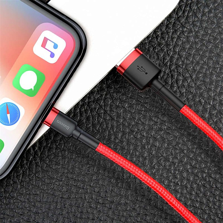 Кабель USB - Lightning для зарядки iPhone 0,5 м 2.4А плетеный Baseus Cafule красный