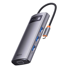 Хаб (разветвитель) Type-C - HDMI, 3 х USB 3.0, Type-C PD, VGA, RJ45 Baseus Gleam Series серый