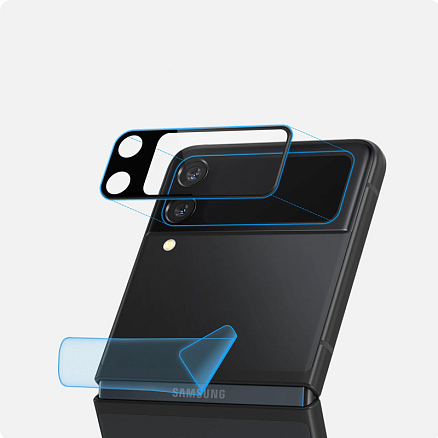 Защитное стекло на камеру и пленка на корпус для Samsung Galaxy Z Flip 3 Spigen GLAS.tR черное