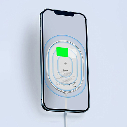 Беспроводная магнитная зарядка MagSafe для iPhone 15W с Type-C Baseus Light BS-W518 WXQJ-02 белая