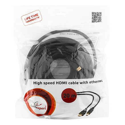 Кабель HDMI - HDMI (папа - папа) длина 20 м версия 1.4 Cablexpert черный