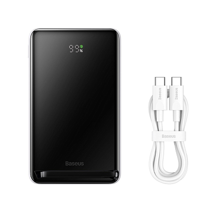 Внешний аккумулятор Baseus Magnetic Bracket с беспроводной зарядкой MagSafe 10000мАч (USB, Type-C, ток 3А, быстрая зарядка QC, PD, 20Вт) белый