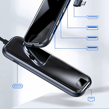 Хаб (разветвитель) Type-C - 3 х USB 3.0, HDMI 4K, Ethernet, Type-C PD Baseus Multi-functional серый