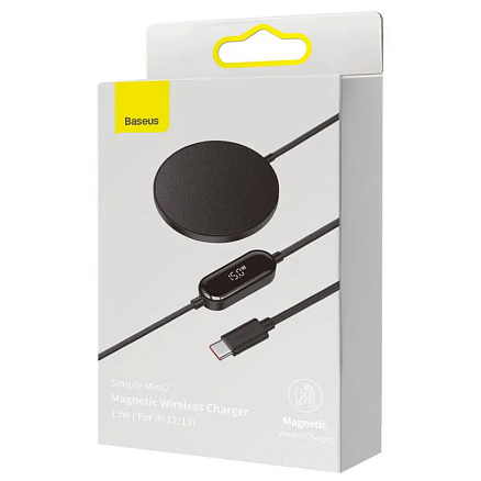 Беспроводная зарядка для телефона 15W 2A Baseus Simple Mini 2 Magnetic 15W (быстрая зарядка PD) черная