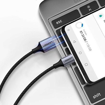 Кабель Type-C - USB 2.0 для зарядки 1 м 3А плетеный Ugreen US288 (быстрая зарядка QC 3.0) черный