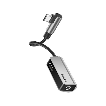 Переходник Type-C - 3,5 мм, Type-C (папа - мама, мама) 12 см Baseus L45 серебристый