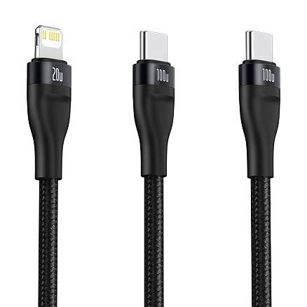 Кабель Type-C - Type-C 100W, Lightning 20W длина 1,2 м 5A 20V плетеный Baseus Flash (быстрая зарядка PD, QC 3.0) черный