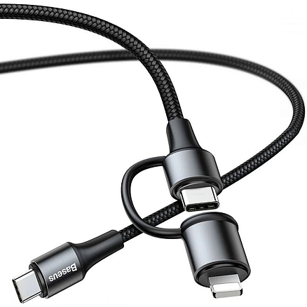Кабель Type-C - Type-C 60W, Lightning 20W 1 м 3A 20V Baseus Twins (быстрая зарядка PD) черный
