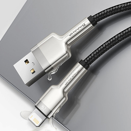 Кабель USB - Lightning для зарядки iPhone 1 м 2.4А плетеный Baseus Cafule Metal Data черно-серебристый