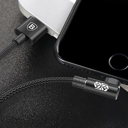 Кабель USB - Lightning для зарядки iPhone 1 м 2А с угловым Lightning плетеный Baseus MVP Elbow черный