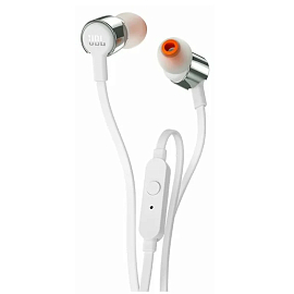 Наушники JBL Tune 210 вакуумные с микрофоном и плоским проводом серо-белые