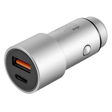 Зарядное устройство автомобильное с USB и Type-C входами 3A 20W uBear Ride (быстрая зарядка PD 3.0, QC 3.0) серебристое