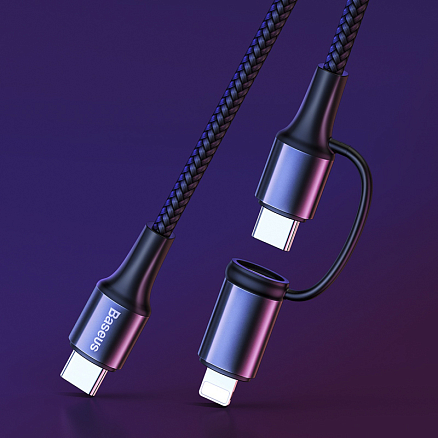 Кабель Type-C - Type-C, Lightning 1 м 3A 20V 60W Baseus Twins (быстрая зарядка PD) черный 