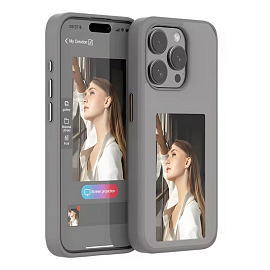 Чехол для iPhone 15 Pro Max гибридный с NFC E-ink дисплеем серый