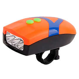 Велофара с электронным звонком 3 диода оранжевая