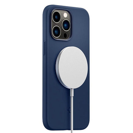 Чехол для iPhone 14 Pro Max силиконовый Spigen Silicone Fit MagSafe синий