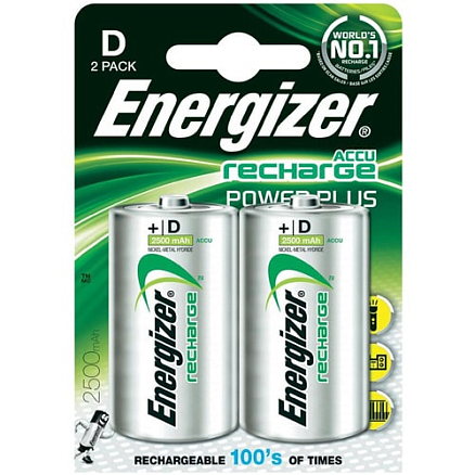 Аккумуляторы D (большие бочки) Ni-Mh 2500мАч Energizer Rech Power Plus комплект 2 шт.